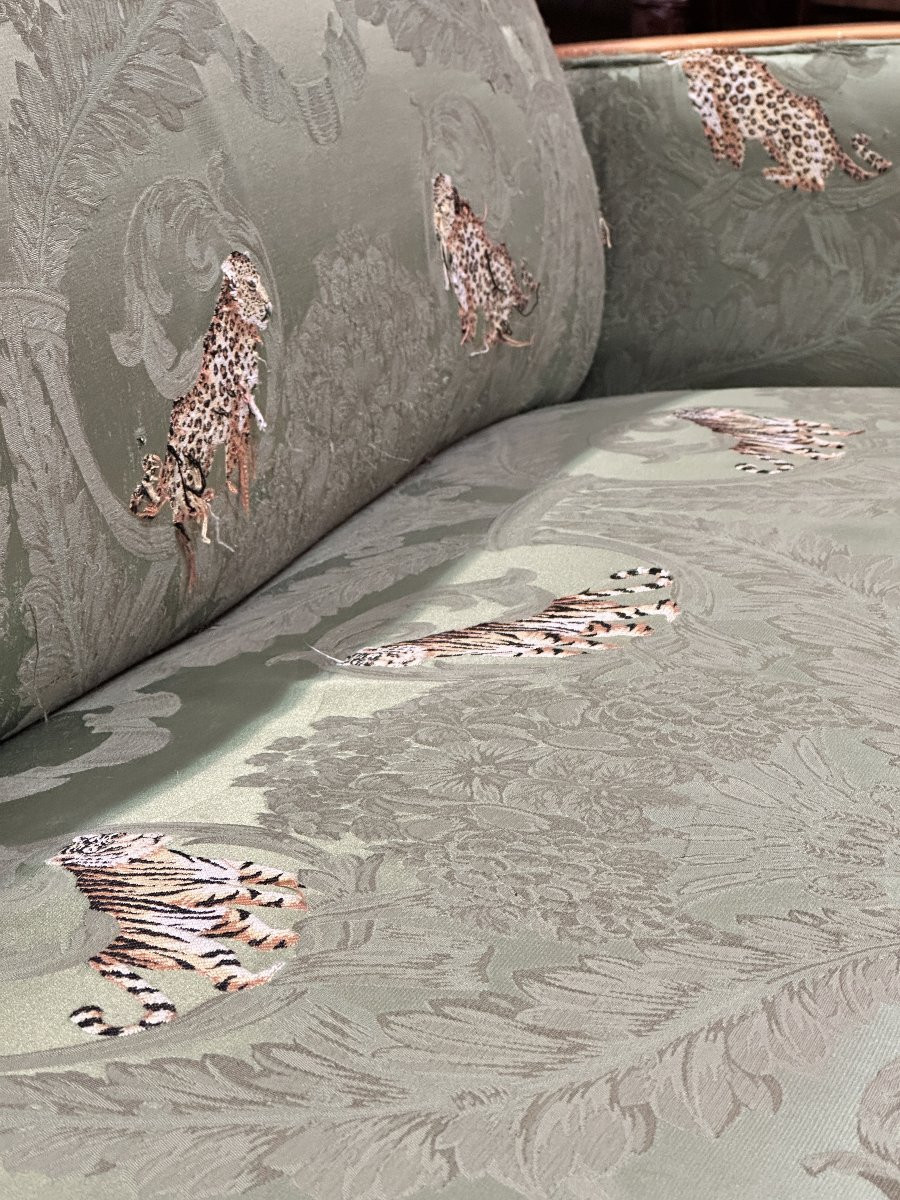 Ensemble de Salon Art Déco / Années 40 en Velours Façonné à Motifs Félins-photo-2