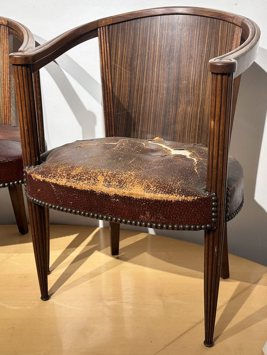 Pair Of Art Deco Lounge Chairs - Rosewood And Leather (circa 1930-1940)-photo-2