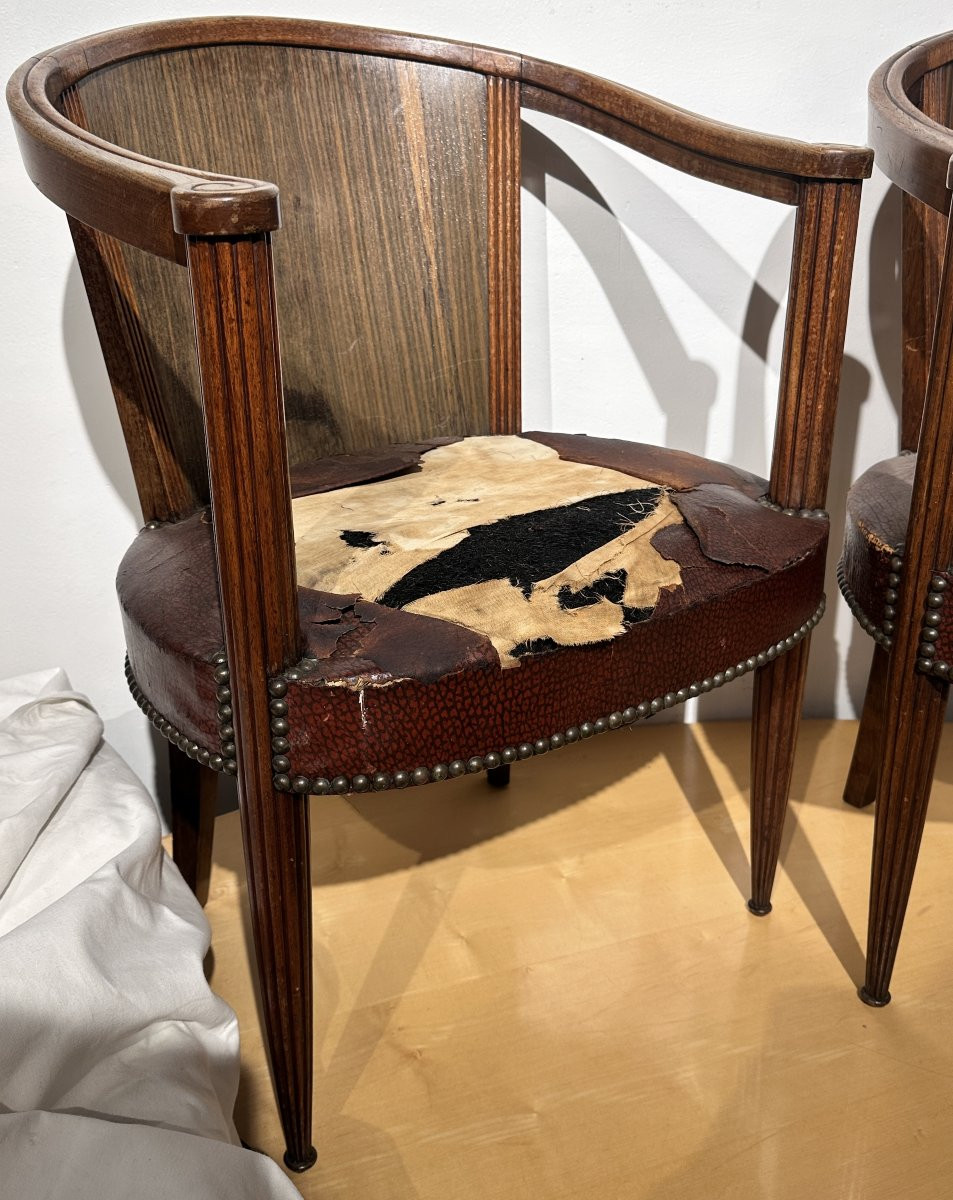 Pair Of Art Deco Lounge Chairs - Rosewood And Leather (circa 1930-1940)-photo-3