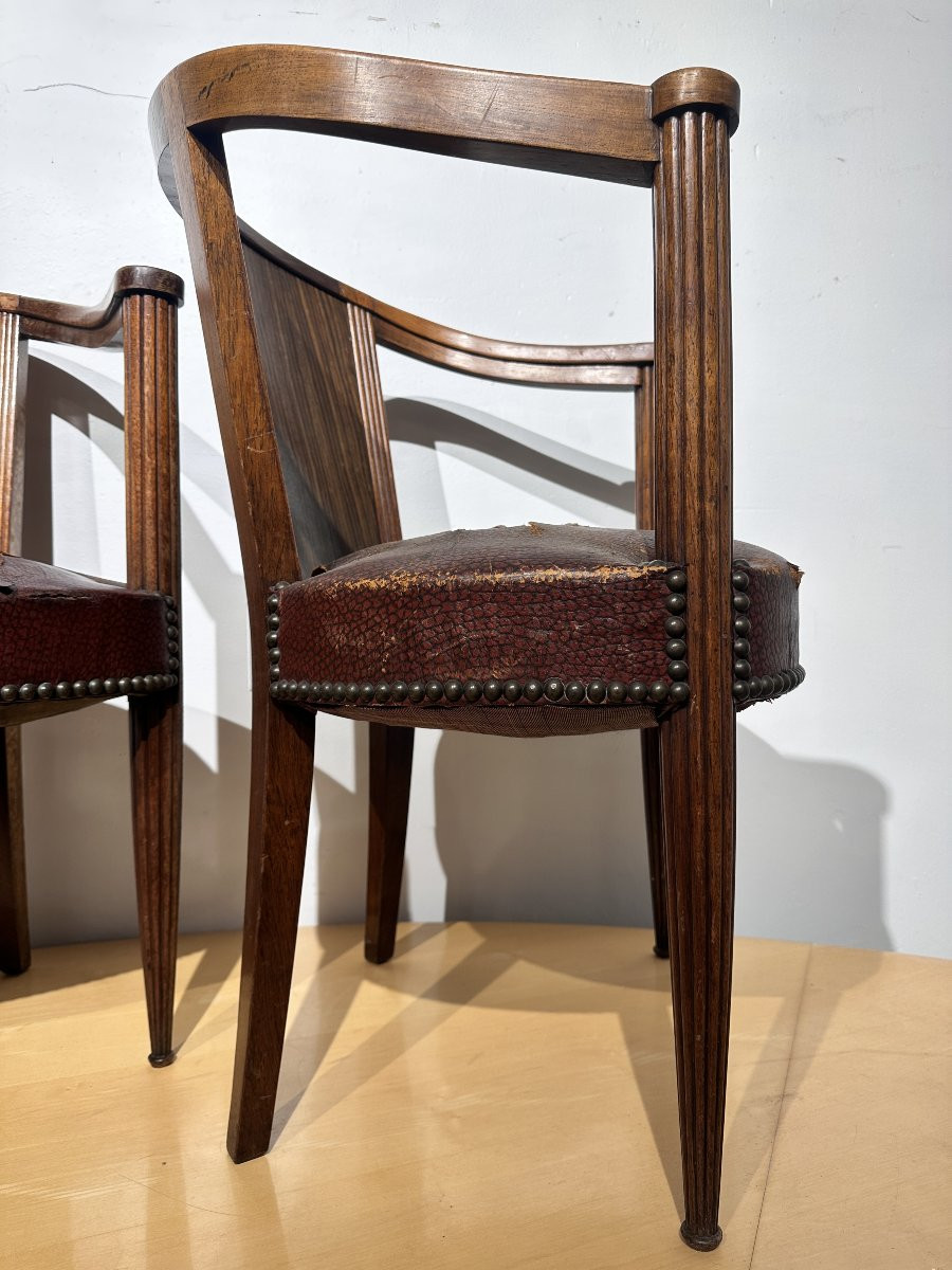 Pair Of Art Deco Lounge Chairs - Rosewood And Leather (circa 1930-1940)-photo-6