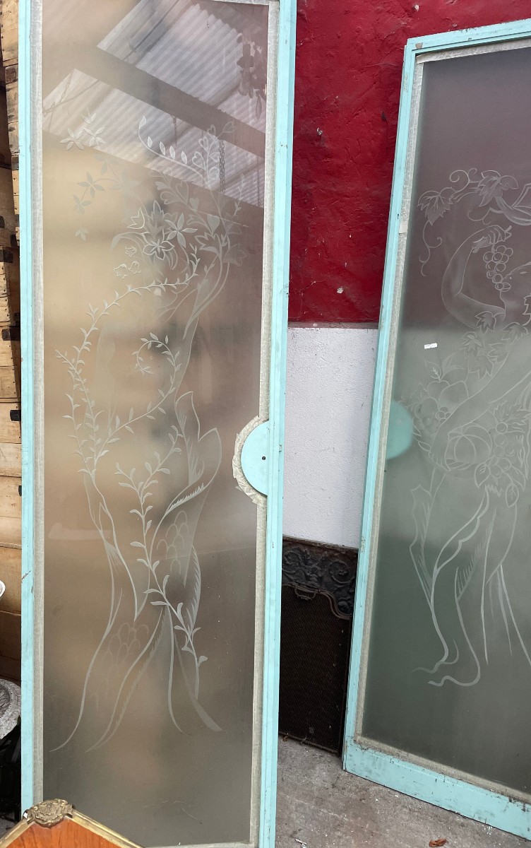 Paire de Panneaux en Verre Gravé – Attribués à Max Ingrand – 1930/1940