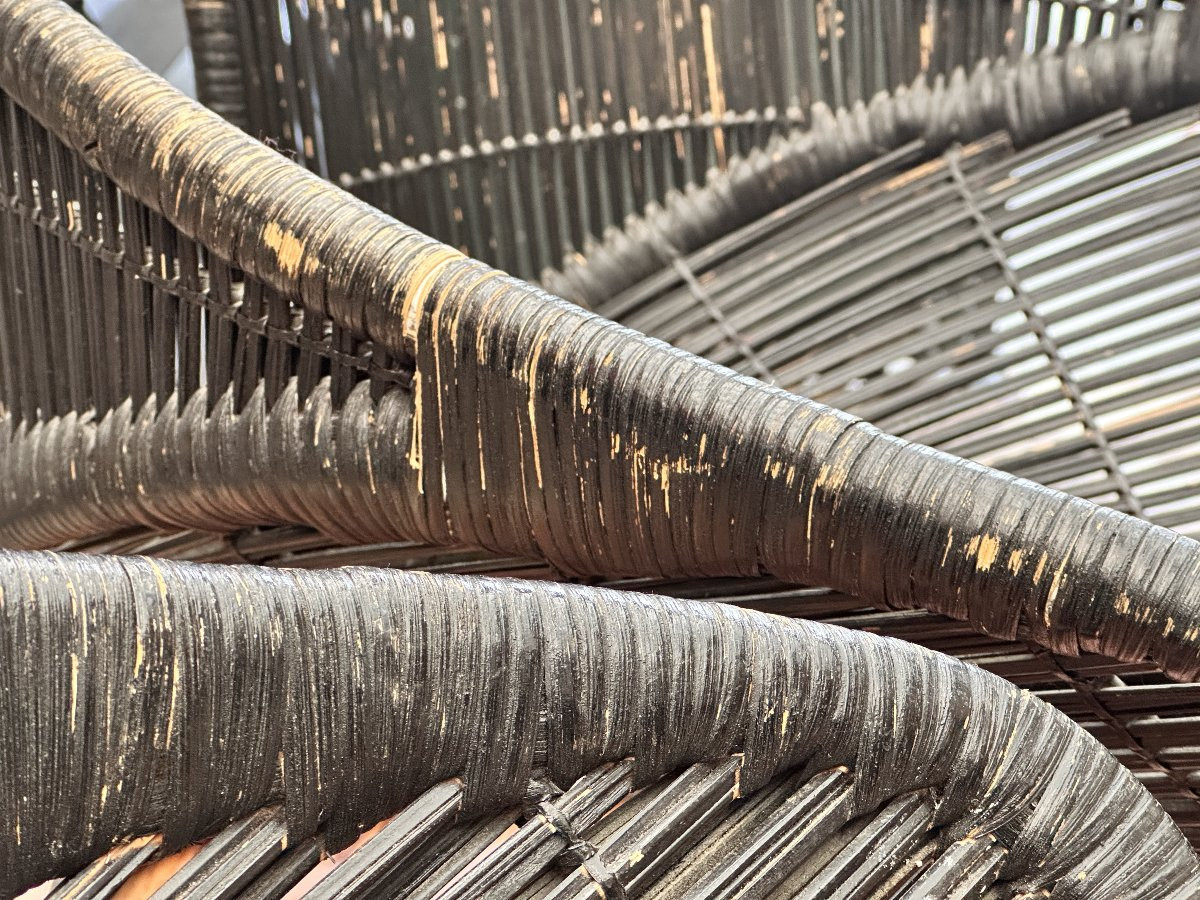 Pair Of Vintage Black Wicker Armchairs - 1950-photo-4