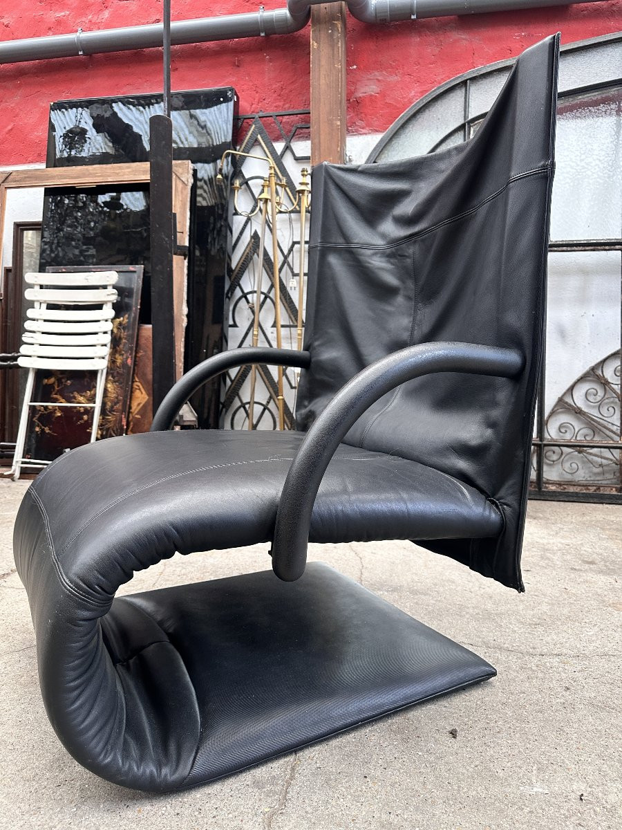 Vintage Ligne Roset Zen Armchair With Footrest - 1980-photo-2