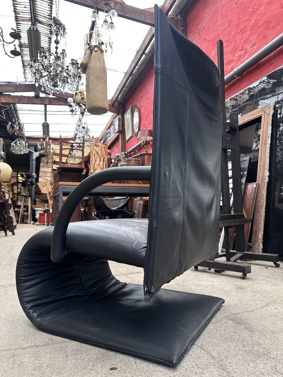 Vintage Ligne Roset Zen Armchair With Footrest - 1980-photo-3