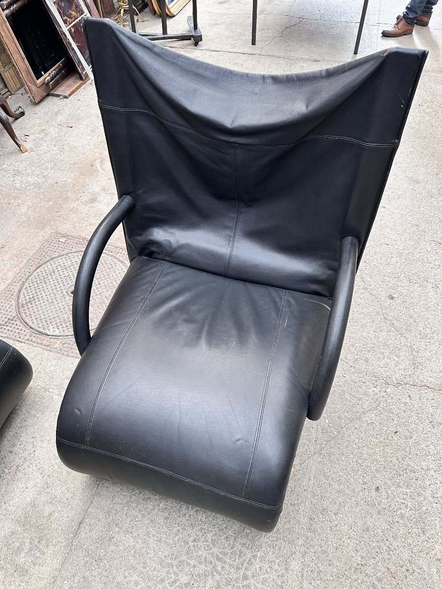 Vintage Ligne Roset Zen Armchair With Footrest - 1980-photo-1