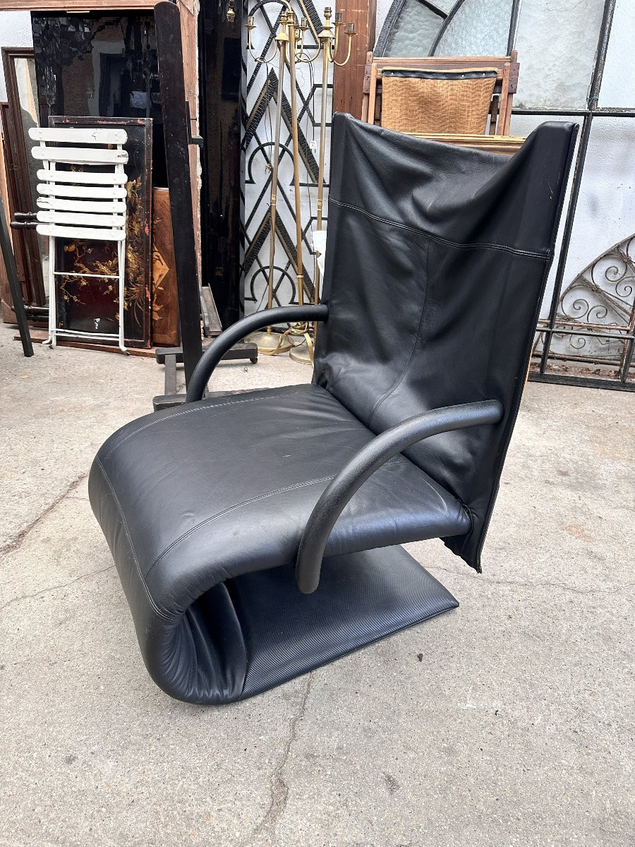 Vintage Ligne Roset Zen Armchair With Footrest - 1980-photo-2