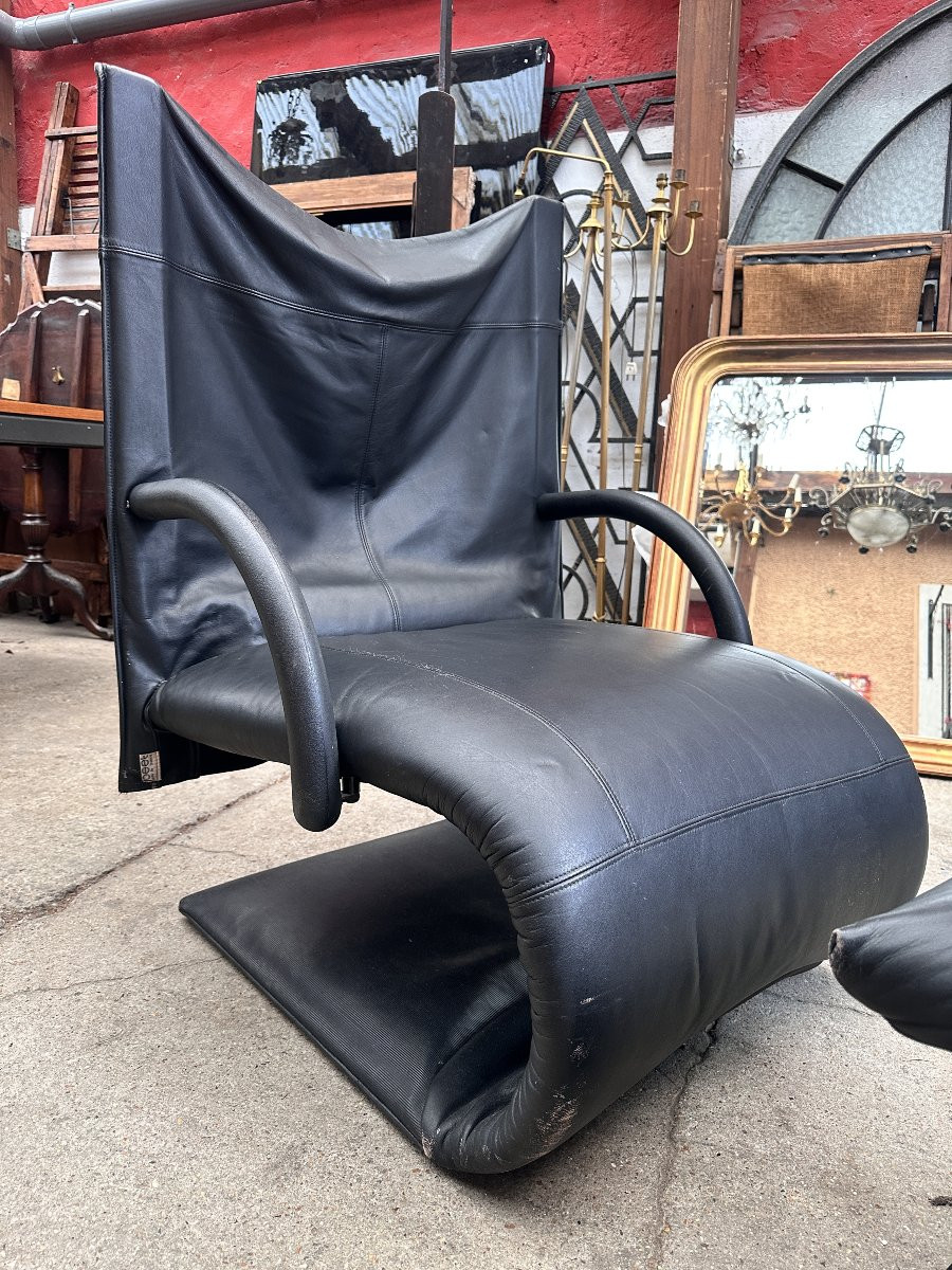 Vintage Ligne Roset Zen Armchair With Footrest - 1980-photo-5