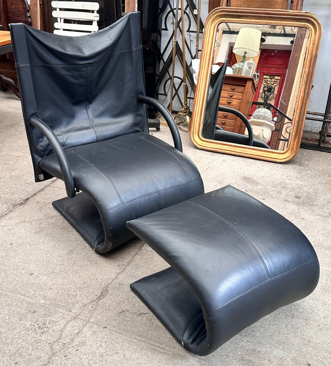 Vintage Ligne Roset Zen Armchair With Footrest - 1980