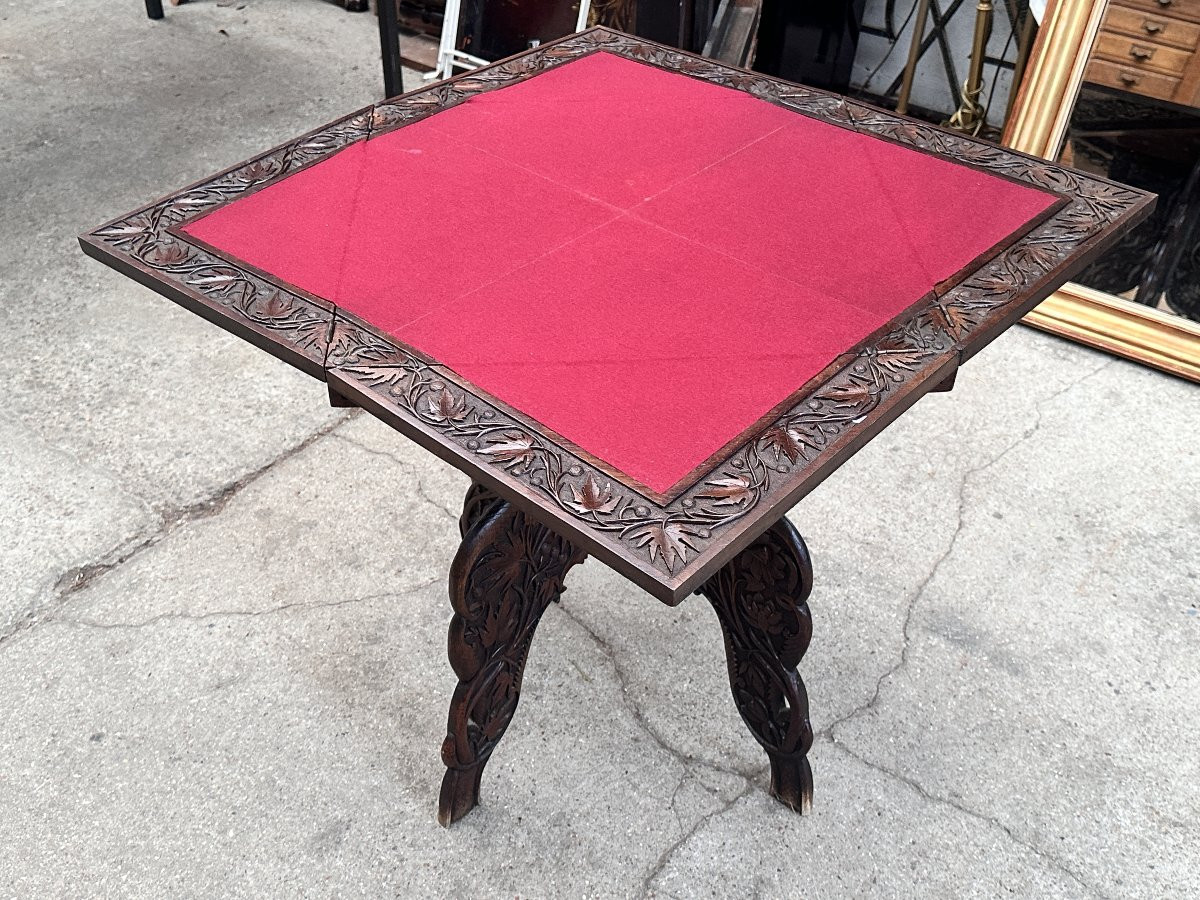 Antique Carved Wood Handkerchief Table - 19th Century-photo-2