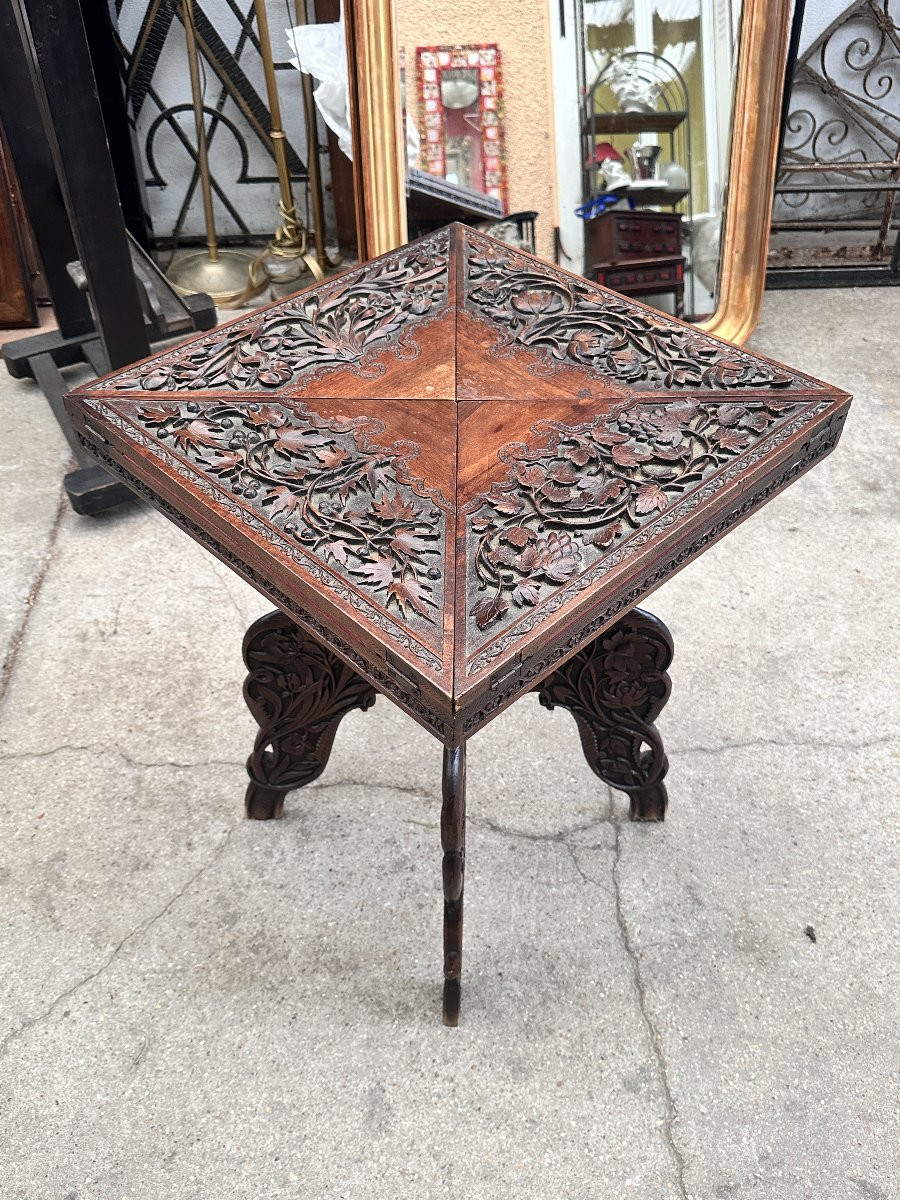 Antique Carved Wood Handkerchief Table - 19th Century-photo-4