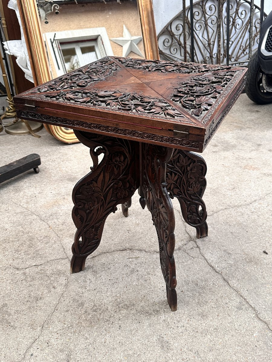 Antique Carved Wood Handkerchief Table - 19th Century-photo-5