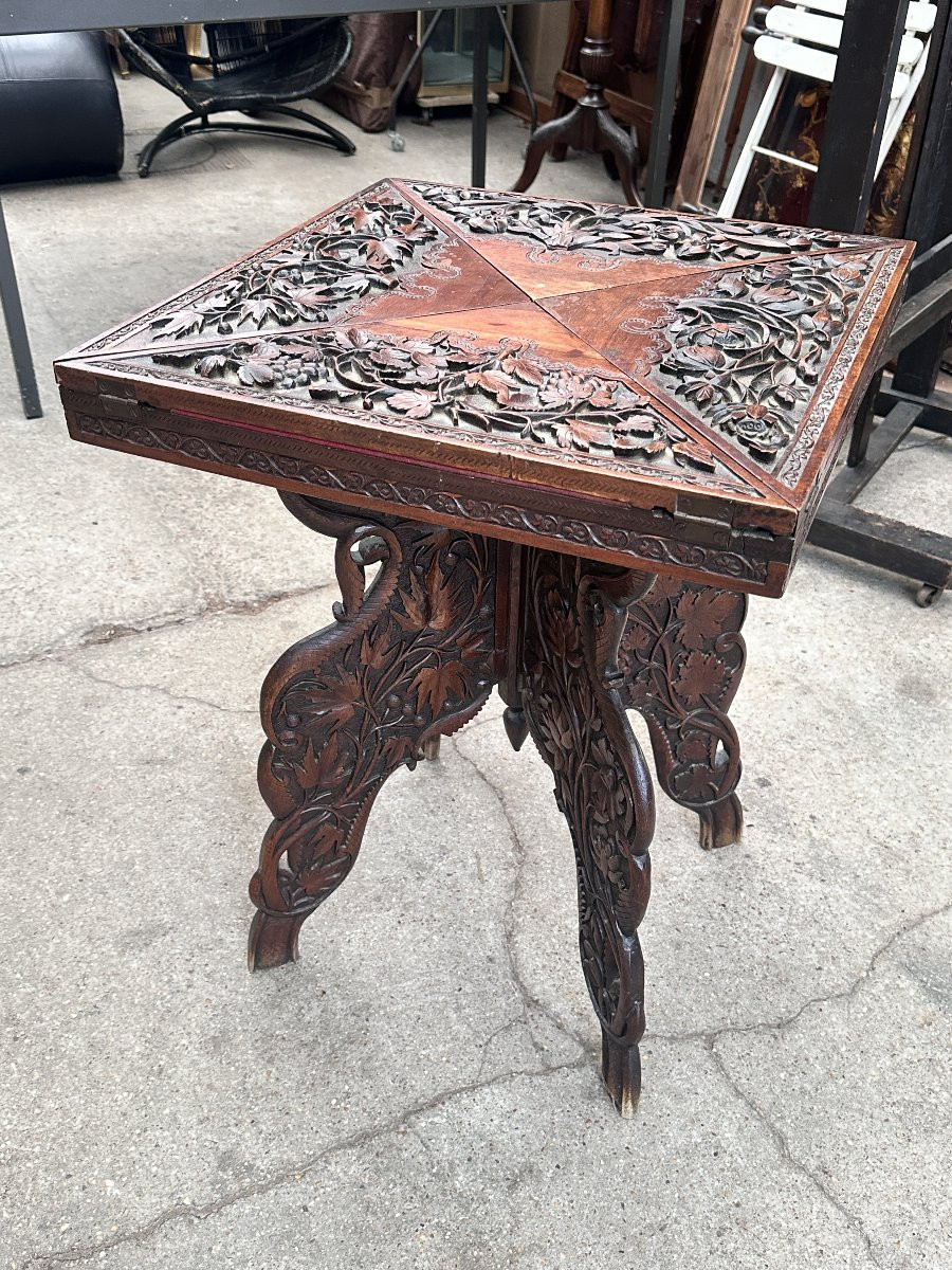 Antique Carved Wood Handkerchief Table - 19th Century-photo-6