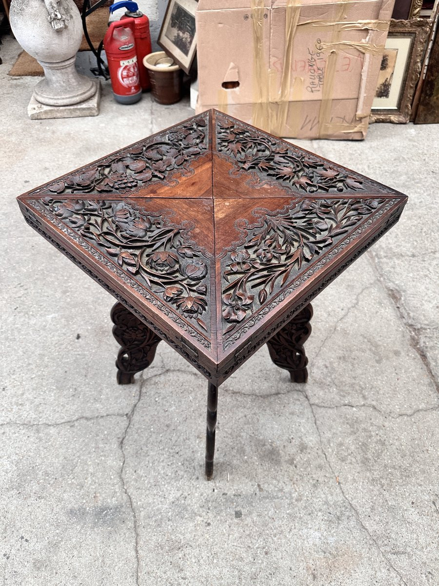 Antique Carved Wood Handkerchief Table - 19th Century-photo-7