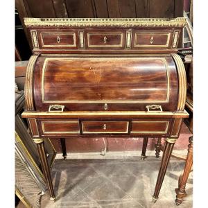 Secrétaire à Rideau Style Transition/Louis XVI, Plateau Marbre