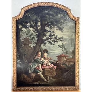 Huile sur Toile Époque XVIIIe / Style Rococo, « Scène Romantique à la Flûte » Boldini