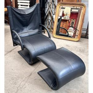 Vintage Ligne Roset Zen Armchair With Footrest - 1980