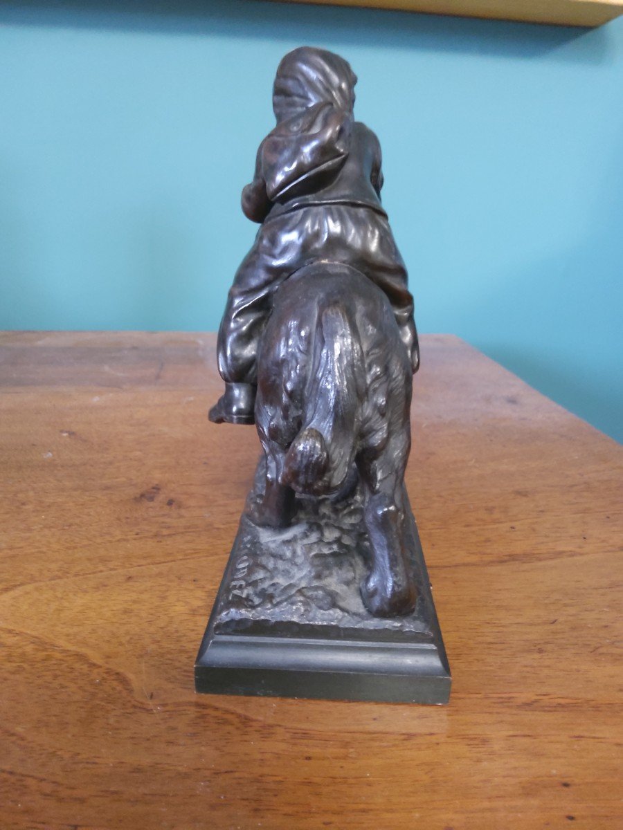 Bronze "child With Saint Bernard" By Gaudez-photo-2