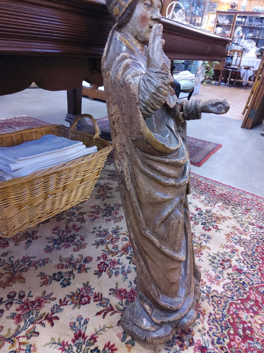 18th Century Carved Wooden Bishop -photo-3
