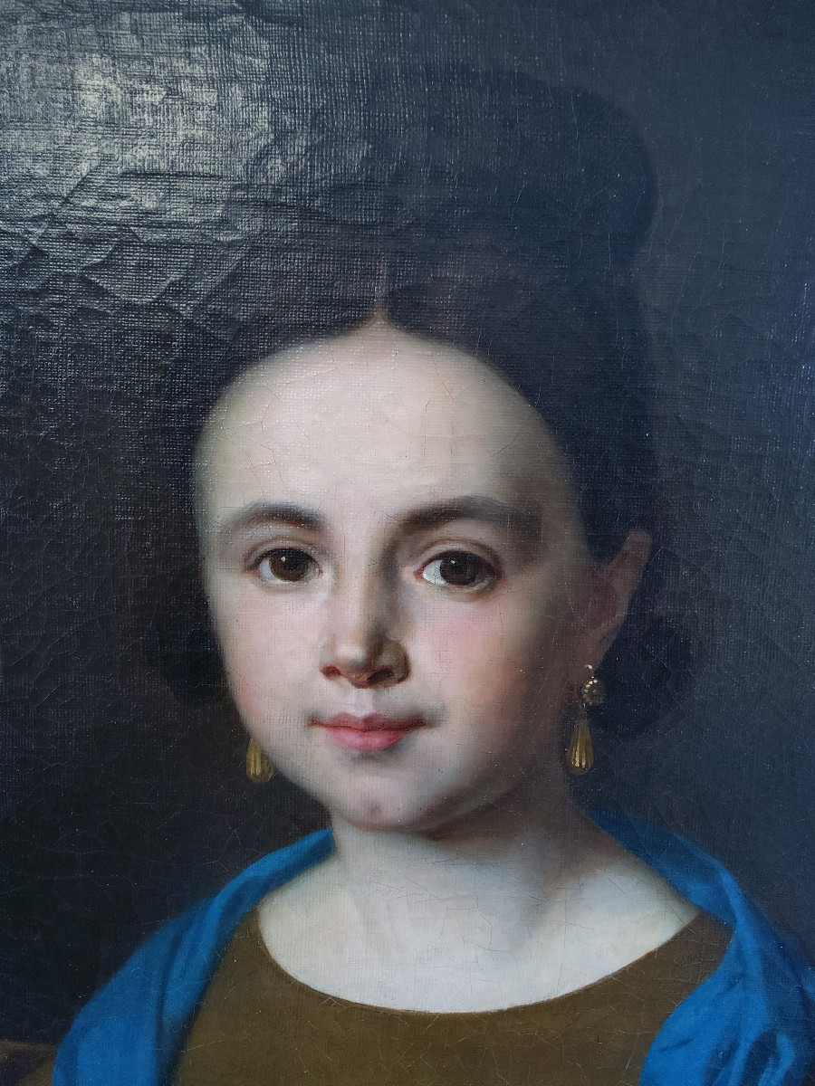 Portrait jeune fille huile sur toile 