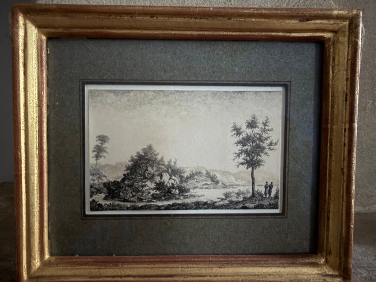 Engraving By Aignan Thomas Desfriches (1715–1800) Two Women On The Path