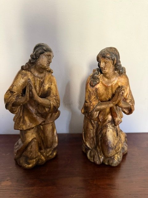 Pair Of Carved Wooden Adoring Angels, 17th Century