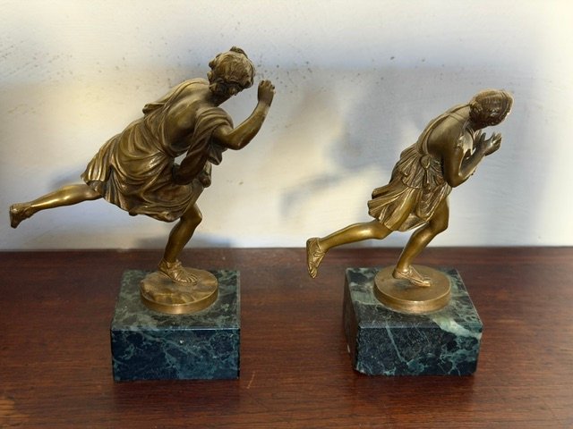 Suite de deux bronzes Hippomène et Atalante BARBEDIENNE Fondeur.-photo-4