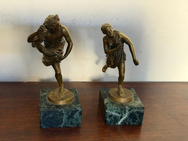 Suite de deux bronzes Hippomène et Atalante BARBEDIENNE Fondeur.-photo-1