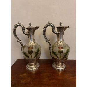 Paire d'aiguières en verre 1900