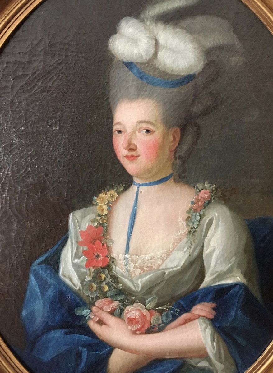 Portrait d'une Dame de qualité, huile sur toile XVIII ème -photo-4