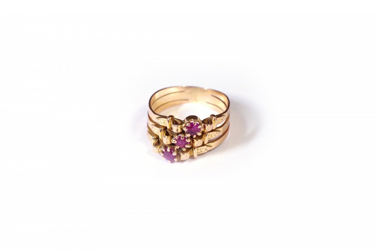 Victorian Belt Ruby Ring In Rose Gold 18 Karats Ruby Ring, Antique Belt Ring, Round Cut Rubies-photo-3