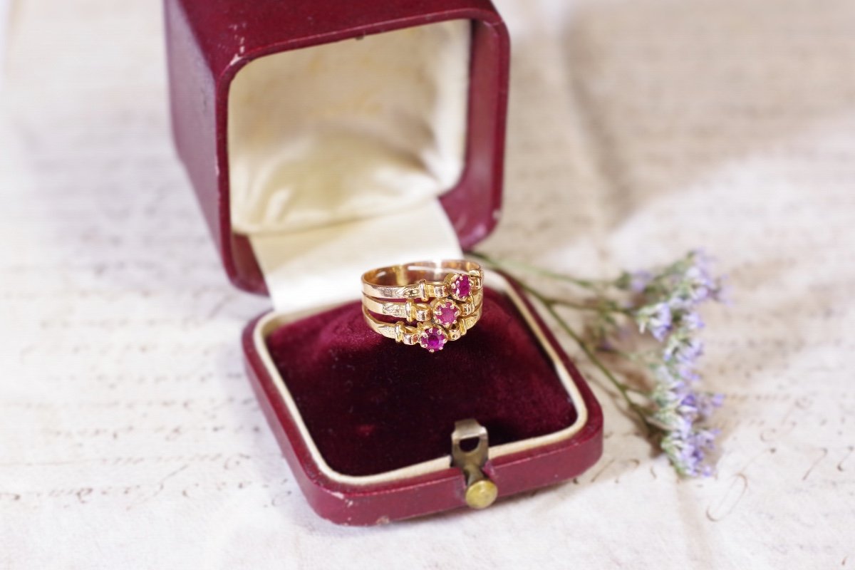 Victorian Belt Ruby Ring In Rose Gold 18 Karats Ruby Ring, Antique Belt Ring, Round Cut Rubies