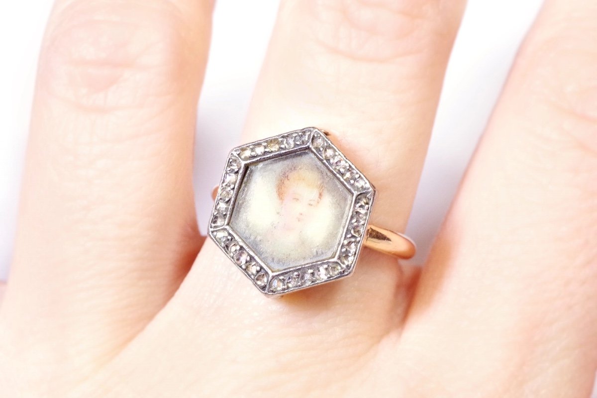 Bague Ancienne Portrait Diamants En Or Rose, Bague Amovible, Bijou A Transformation-photo-1