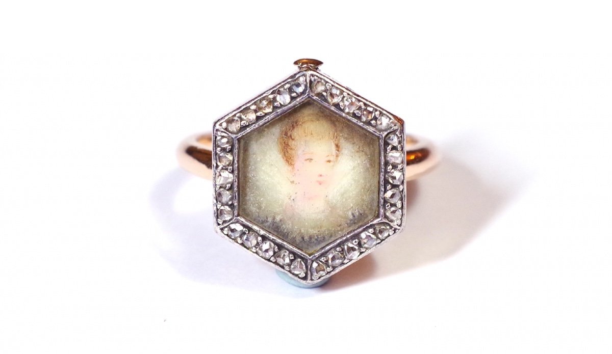 Bague Ancienne Portrait Diamants En Or Rose, Bague Amovible, Bijou A Transformation