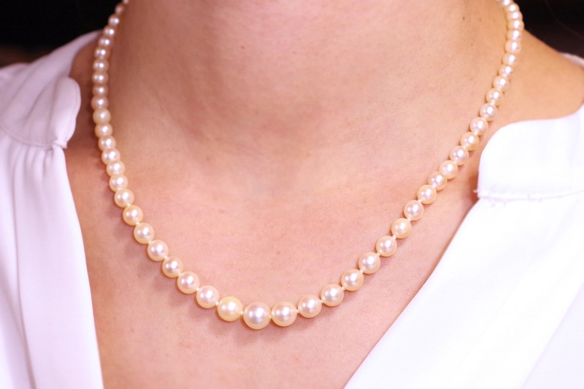 Collier De Perles Avec Un Fermoir En Or Blanc 18k, Collier Perles Vintage, Perles Blanches-photo-4