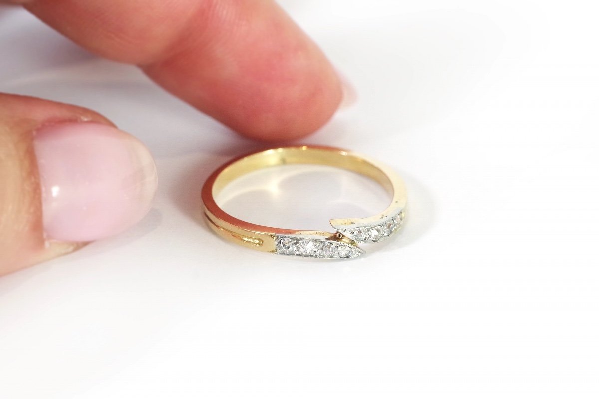 Alliance Lignes Diamants En Or 18k Et Platine, Bague De Fiançailles, Bague Mariage, Diamants-photo-3