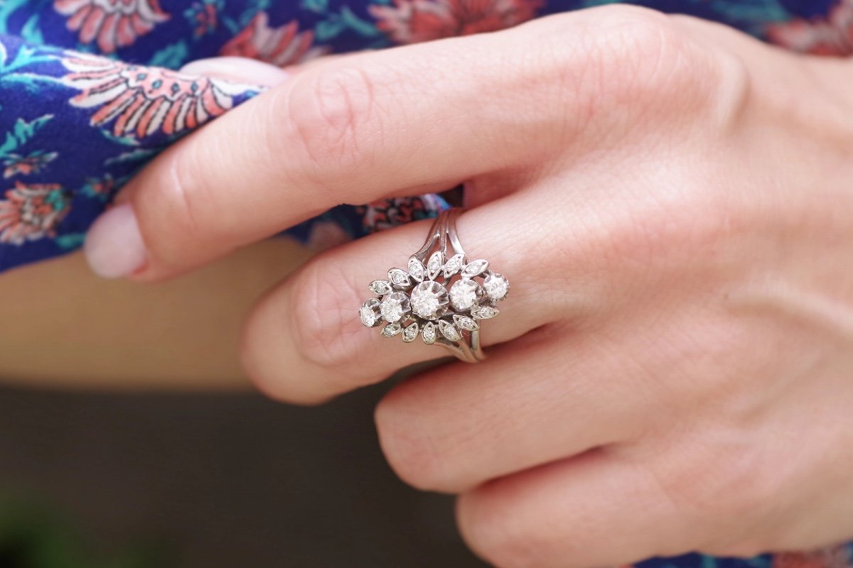 Navette Diamond Ring In 18k White Gold, Navette Ring, Diamond Wedding Ring, Brilliant-cut-photo-2