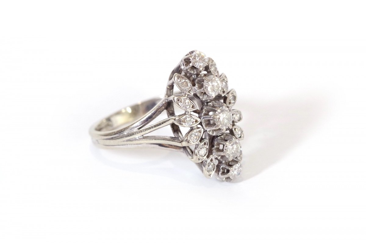 Navette Diamond Ring In 18k White Gold, Navette Ring, Diamond Wedding Ring, Brilliant-cut-photo-3