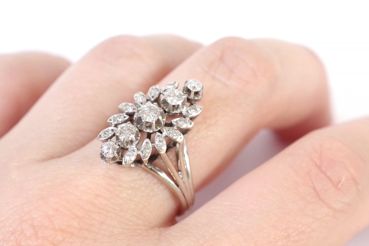 Navette Diamond Ring In 18k White Gold, Navette Ring, Diamond Wedding Ring, Brilliant-cut-photo-1