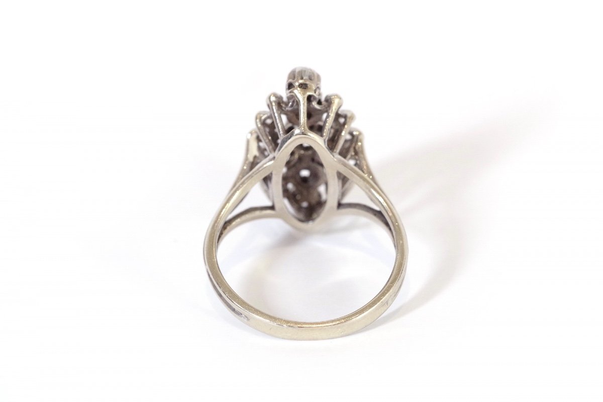 Navette Diamond Ring In 18k White Gold, Navette Ring, Diamond Wedding Ring, Brilliant-cut-photo-2
