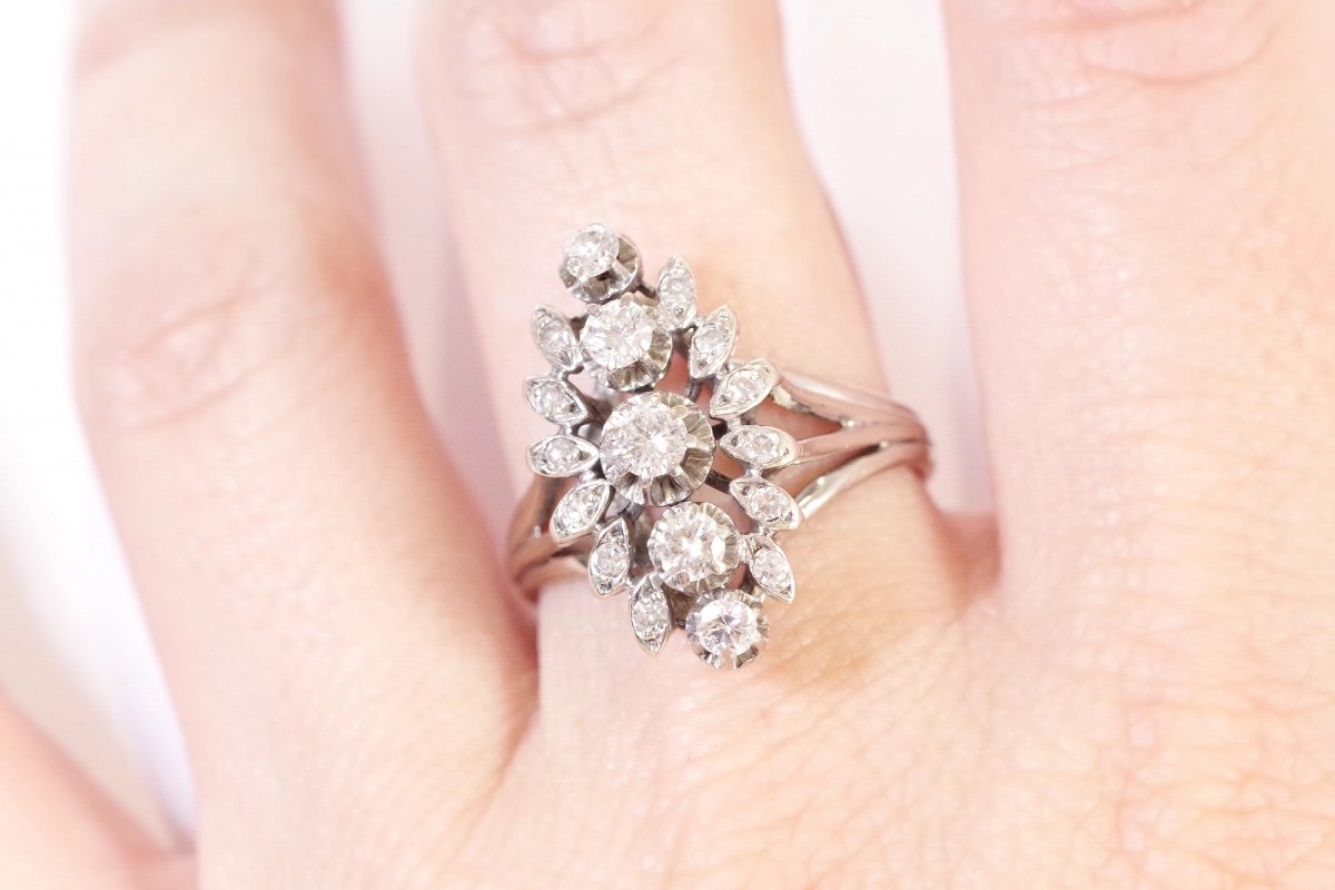 Navette Diamond Ring In 18k White Gold, Navette Ring, Diamond Wedding Ring, Brilliant-cut-photo-4