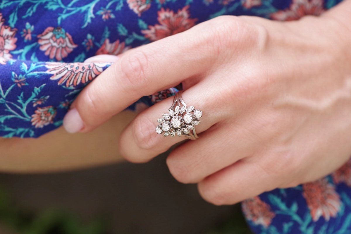 Navette Diamond Ring In 18k White Gold, Navette Ring, Diamond Wedding Ring, Brilliant-cut-photo-5