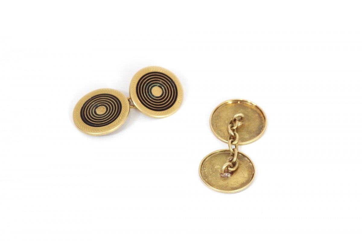 Art Deco Enameld Cufflinks Are Made Of 18k Gold, Jewelry For Men, Antique Cufflinks, Gold Black-photo-2