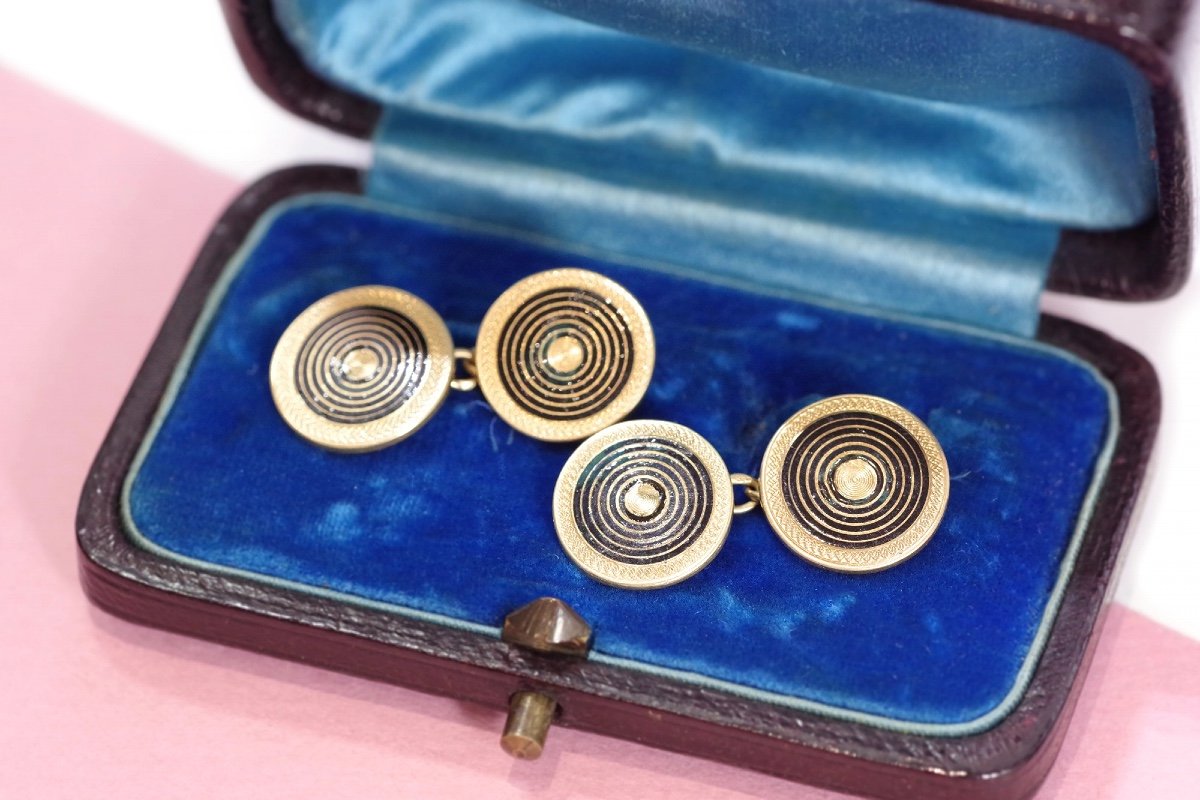 Art Deco Enameld Cufflinks Are Made Of 18k Gold, Jewelry For Men, Antique Cufflinks, Gold Black-photo-3