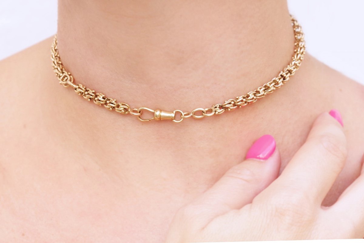 Collier Chaine De Montre En Or Rose 18k, Bijou Ancien, Chaine Ancienne, Collier Ancien-photo-1