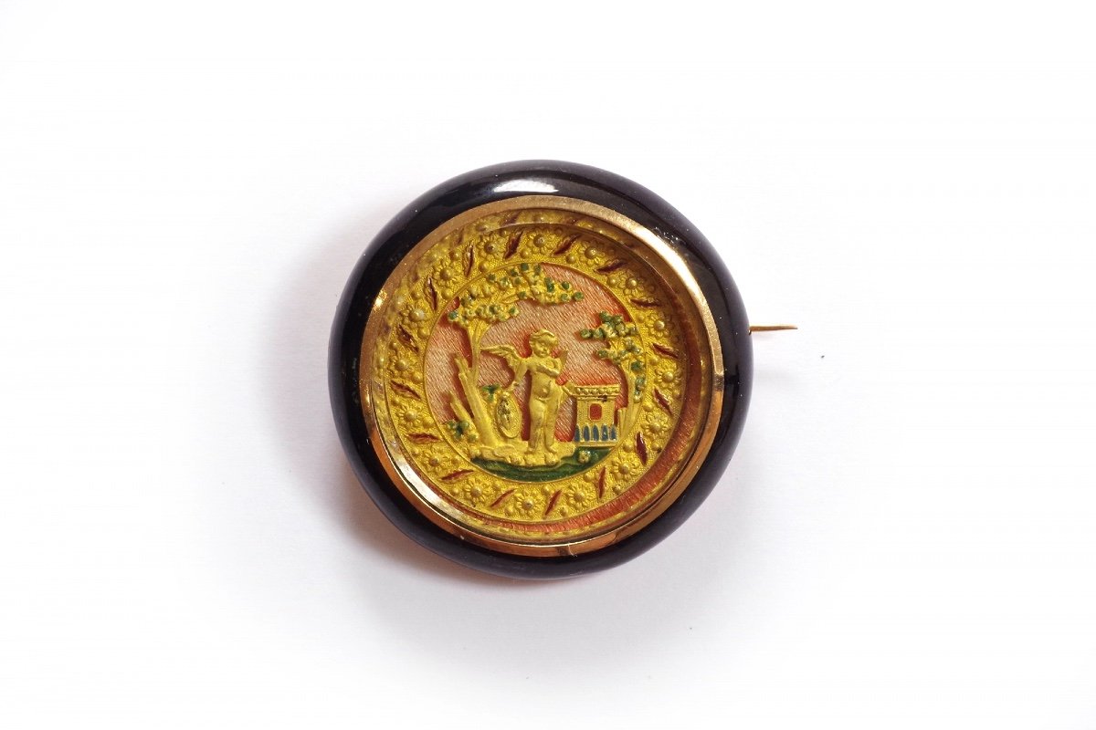 Eros Love Brooch In 18k Gold, Love, Cupid, Putti, Sentimental Jewelry, Antique Brooch-photo-3