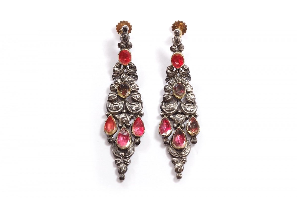 Antique Iberian Foiled Citrines Earrings In 18k Gold And Silver, Iberian Earrings