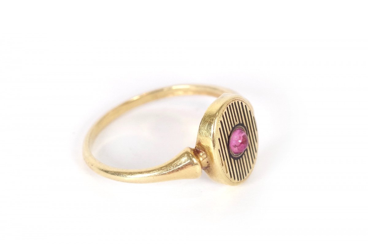 Antique Enamel Ring In 18k Antique Rose Gold, Victorian Ring, Black Enamel, Mourning Jewelry-photo-3