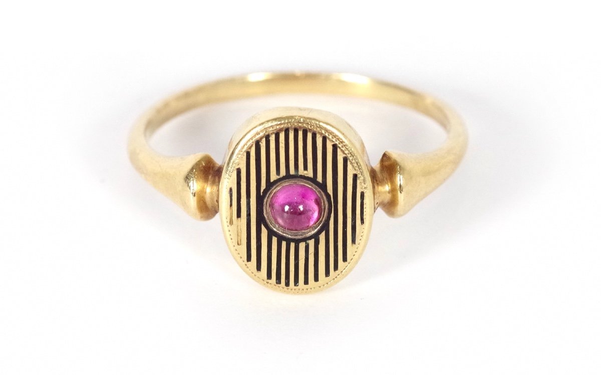 Antique Enamel Ring In 18k Antique Rose Gold, Victorian Ring, Black Enamel, Mourning Jewelry