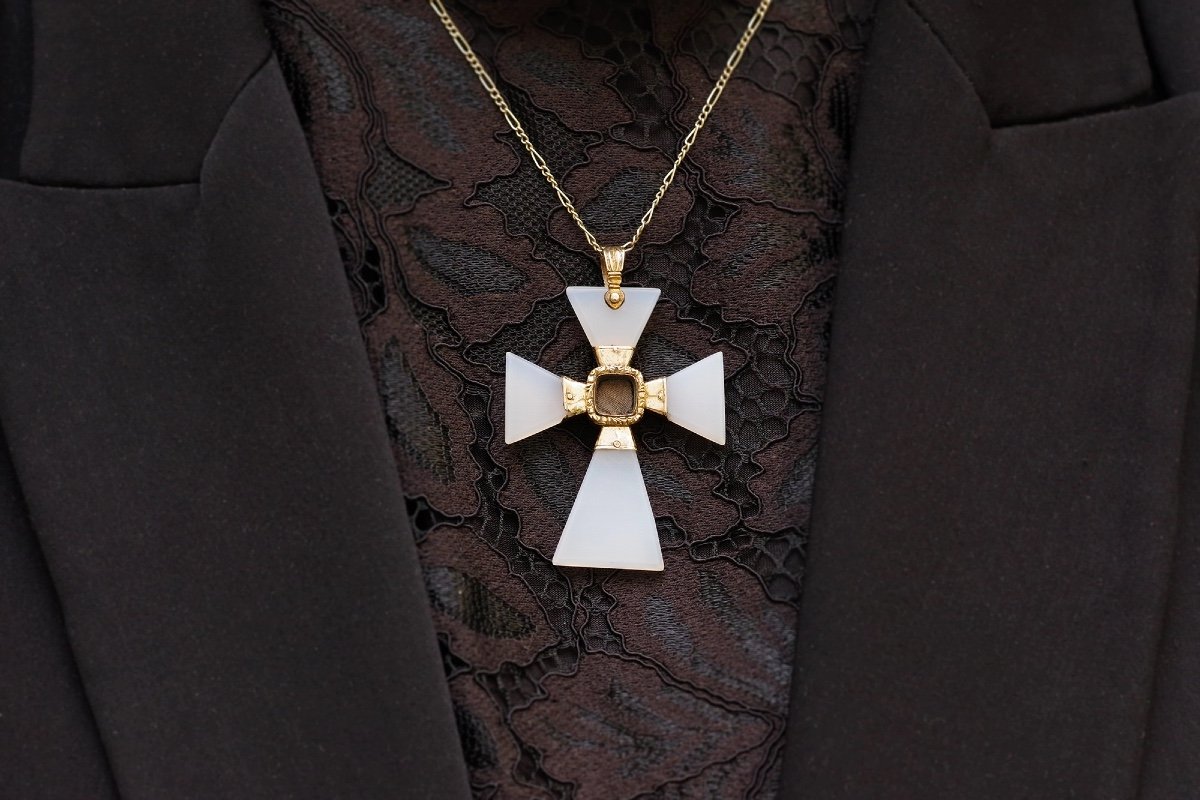 Pendentif Croix De Malte Calcédoine En Or 14k, Croix Religieuse, Croix Reliquaire, Calcédoine-photo-3