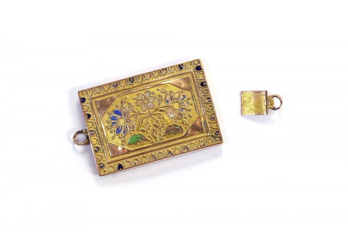 Large Fermoir Régional émaillé en Or 18k et 14k, Bijou Ancien, Fermoir Ancien Boite Cliquet-photo-2